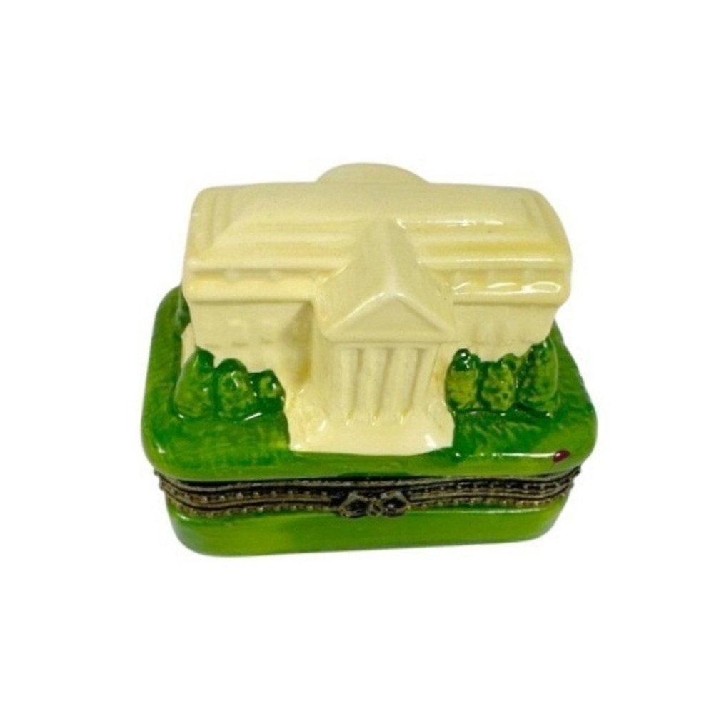 Vintage Trinket Knick Knack Box Ceramic Hinged Lid White House USA Patriotic